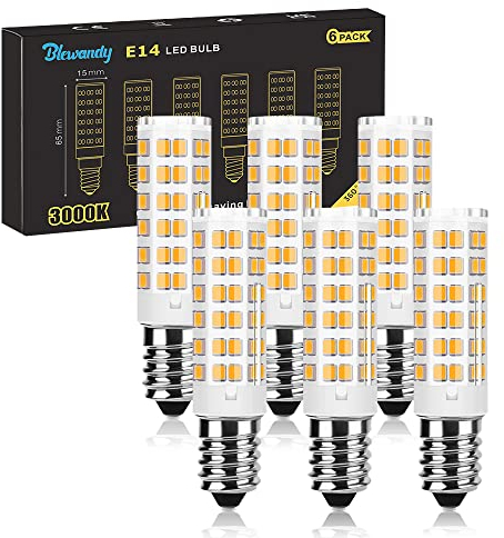 E14 LED Warmweiss Birne, 5W 3000K LED Lampe 550LM, Glühbirne E14 ersetzt 50W Halogenlampen, Kein Flackern Kühlschranklampe Nicht Dimmbar, Led Mais Birne für Dunstabzugshaube Wandlampen, 6 Stück