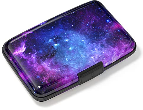 Atufsuat Credit Card Holder, Mini Aluminum Card Wallet RFID Blocking Slim Metal Hard Card Case for Women Men, Galaxy