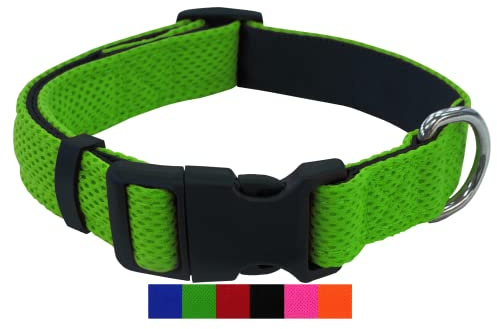 DEY - Premium Hundehalsband Air Mesh | Verstellbar | für Kleine, Mittelgroße u. Große Hunde | viele Farben u. Größen | Halsband Hund Katzen | Hunde-Halsbänder | Welpen-Halsband | Grün, S