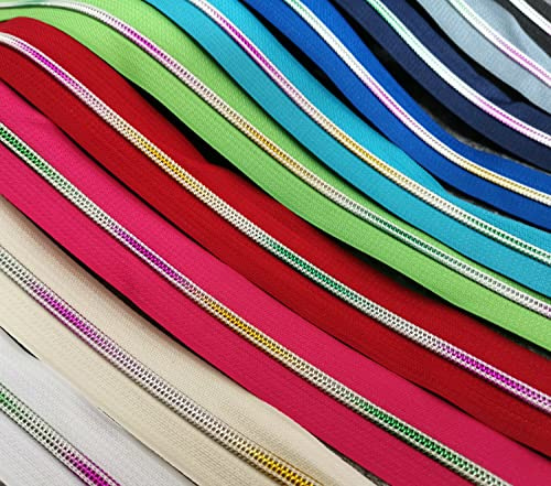 Jajasio Endlosreißverschluss 5mm Regenbogen laufschiene pink 5 Meter Reißverschluss Meterware