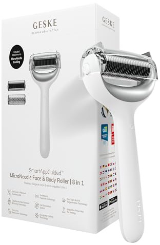 GESKE MicroNeedle Face & Body Roller | 8-in-1 Derma Roller | SmartAppGuided™ | Elektrisches Microneedling | Nadelroller | Needleroller | Beauty Roller für Gesicht und Körper