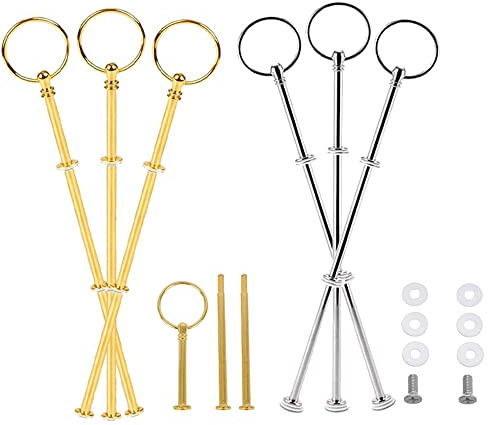 SSyang 6 Pack Etageren Stangen Set mit 3 Etagen,Etageren Tortenständer Set,Metallstange Mittello chausstech,Stabil Etagerenstangen, für Hochzeitstorte Tortenständer Buffet Torten Halter (Gold/Silber