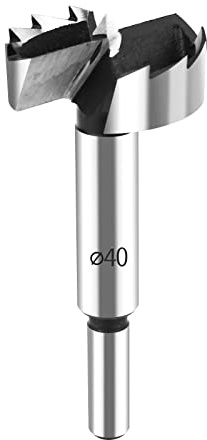 HPHOPE Forstnerbohrer 40mm für Holz, Holzbohrer mit Rundschaft, Länge: 90mm | C45 Stahl, Mit Zentrierspitze für Präzise, Ausrissfrei, Schnelle Spanabfuhr, Ideal für Hölzer, Spanplatten, Faserplatten