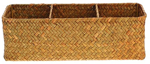 Cabilock 1pc Woven Storage Box Compartments Sea Grass Organizing Case for Sundries Home Storage Neat Tidy Desktop Experience