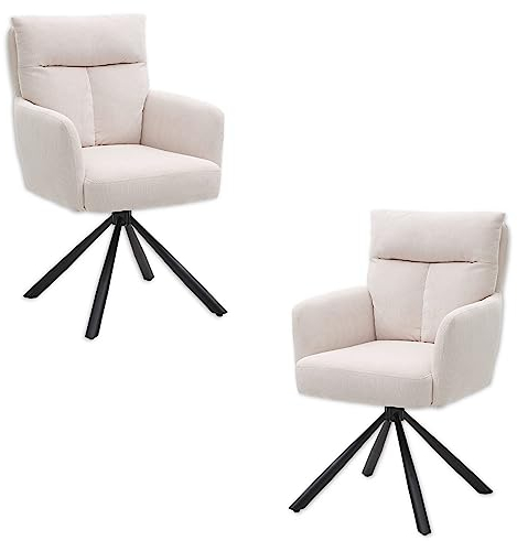 SOFIA Esszimmerstühle 2er Set mit schwarzem Metallgestell und Cord Bezug, Beige - Bequeme Stühle für Esszimmer & Wohnzimmer - 60 x 93 x 67 cm (B/H/T)