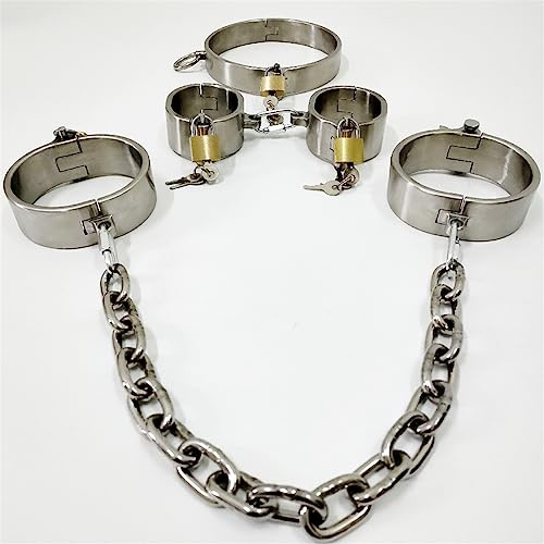 ZTHBYSB Stahl Abschließbar Halsband Hals Kragen mit Sex Fußfesseln Knöchel Manschetten und Handschellen - Schwere Metall BDSM Bondage Set - Folter Fetisch Sklave Spiele für Paare,3 bondageset,Frauen