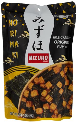 Mizuho Rice Cracker Norimaki – Original Flavor, 50g | Japanese Seaweed-Wrapped Rice Snack | No MSG, Vegetarian-Friendly