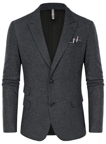 PJ PAUL JONES Men's Jacket Vintage British Blazer 2 Buttons Business Suit Jacket Tweed Jacket, darkgray, L