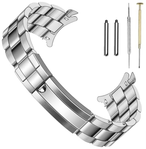 SINAIKE 22mm Uhr Armband für Männer Schraub-In Edelstahl Uhr Armband Metall Armbänder mit Gebogenen Enden Oyster Stil Schnalle Silber