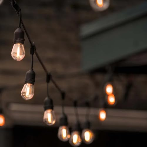 Luccika catenaria di luci da 5 metri con 10 lampadine trasparenti S14 a led Bianco Caldo Vintage con cavo nero catena luminosa prolungabile da esterno ed interno IP44 (220 Volt con Spina Schuko)