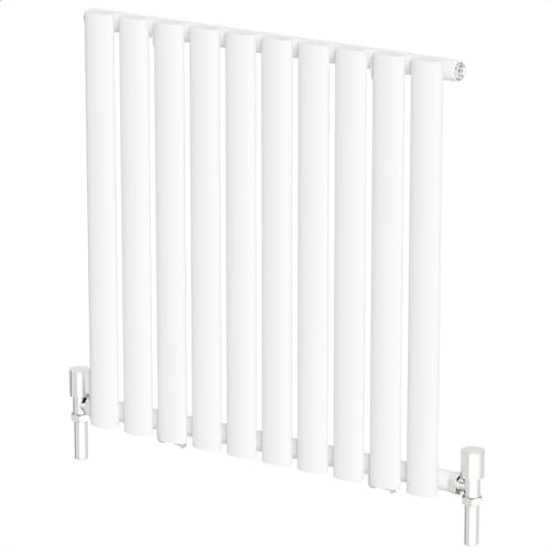 Radiant Living White Horizontal Radiator 600 x 600mm – Single Panel Oval Column Designer Radiator, High Efficiency Modern Steel Heating for Living Room & Bathroom