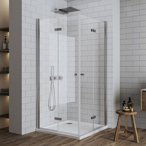 LUXESPIRE Duschkabine 100x120cm Eckeinstieg mit 180° faltbarer Tür Duschtür Falttür Duschabtrennung Duschwand 6mm ESG Sicherheitsglas Eckdushe Höhe 185cm