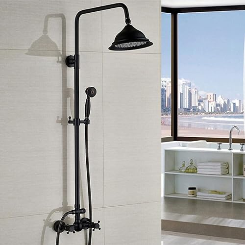 Duschsäule, Thermostat, höhenverstellbar, abnehmbare Handbrause, Regendusche, Handbrause, geeignet für Badezimmer, Haus, Hotel (schwarz)