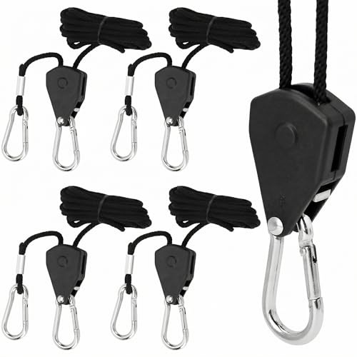 QWORK® 4 st spärrrep med krokar, massivt järn infällbar repspärr för växter, ljus, tält, spännband, spännrem, lastkapacitet 68 kg / 150 lbs/68 kg, replängd 2 m/6,5 fot