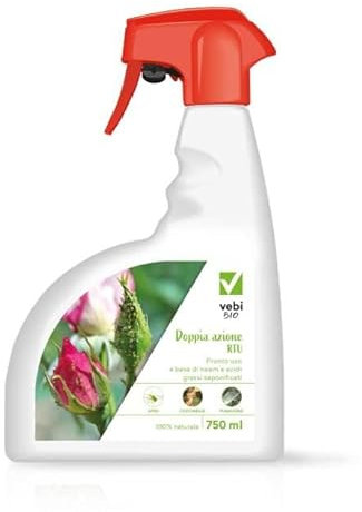 Vebi DOPPIA AZIONE RTU Rimedio Naturale Biologico con Olio Neem e Sapone Molle Protezione Piante e Orto contro Acari Coccinilia Cimici Fumaggine Pronto Uso Spray (2 FLACONI DA 750 ML)