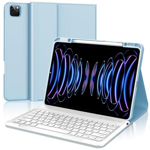IVEOPPE Keyboard Case for iPad Pro 12.9-inch 6th 5th 4th 3rd gen- Keyboard for iPad Air 13 inch 2024 M2, Case for iPad Pro 12.9 Case with Detachable Bluetooth Keyboard- QWERTY English Layout, Blue