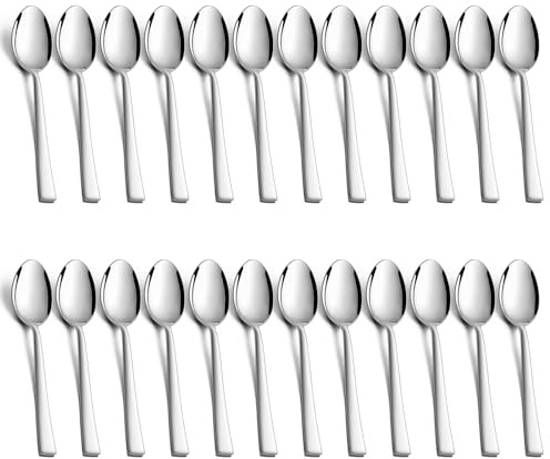 Onader Teelöffel 24 Stück, Edelstahl Kaffeelöffel Esslöffel Set - 14cm | Dessertlöffel, Klein Löffel mit Quadratischer Griff für Party, Hause, Restaurant, Gesunde Hochglanzpoliert, Spülmaschinenfest
