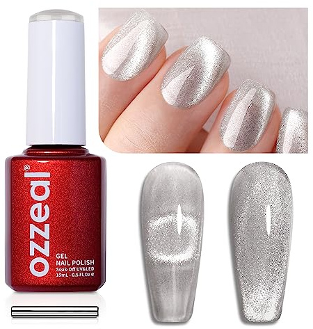 Ozzeal Smalto Semipermanente Unghie Magnetico, 15ML Argento Crystal Cat Eye Gel Nail Polish Primavera Estate Occhi Di Gatto Smalti Semipermanenti Per Unghie Diamond Glitter Smalto Gel Unghie