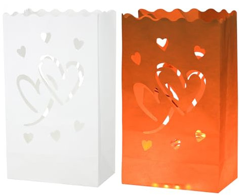 sourcing map White Paper Luminary Bags, 10 Pcs Double Hearts Shape Flame Resistant Lantern Candle Bags for Christmas Weddings Birthday Party Decoration