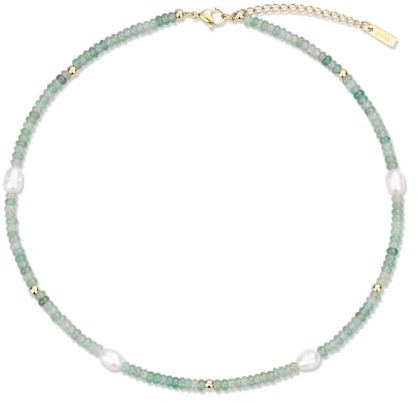 GAVU Collier Perle de Culture Femme, Ras du Cou Pierre Naturelle, Collier Aventurine Verte