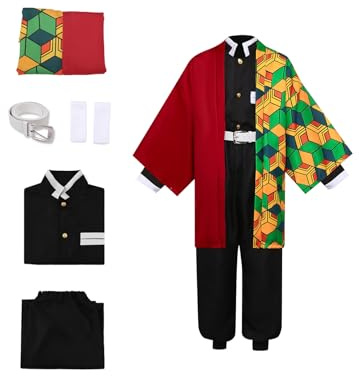 Koongso Disfraz de anime Giyuu para niños, disfraz de uniforme de kimono Giyuu para Halloween, juego de rol, conjunto completo