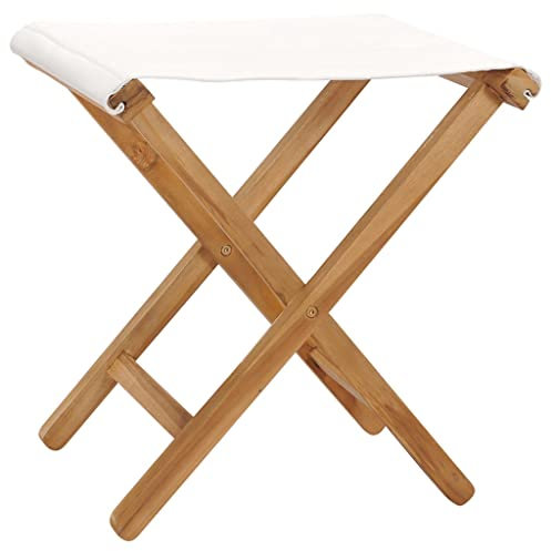ULUYYUC Balkonsessel Camping Tisch Stuhl Set Balkonstühle Gartenmöbel - Klappstühle 2 STK. Teak Massivholz und Stoff Cremeweiß für Balkon Speisesaal Garten Außenbereich