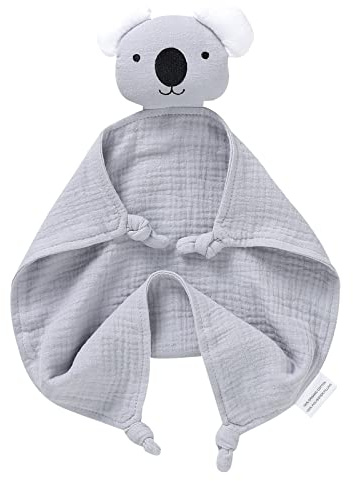 LAWKUL Baby-Schmusedecke für Neugeborene Musselin Bio-Baumwolle weiches Kuscheltier für Jungen und Mädchen 40x40cm Koala-Grau | Soft Infant Lovey für Jungen und Mädchen, 40 x 40 cm, Koala