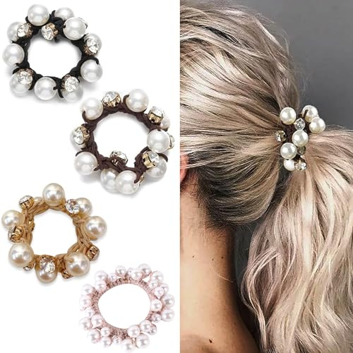 Coleteros para el Cabello con Cuentas, 4 Pcs Banda Pelo Elastica Lazos para El Cabello Cuerdas, Coleteros