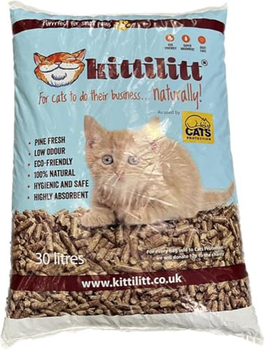 KittiLitt Premium Natural Wooden Pellets Cat Litter - Pine Fresh Scent Low Odor Eco-Friendly Sustainable Ultra Absorbent Wood Pellets for Kittens & Cats with KasaBona Giftcard (30L)