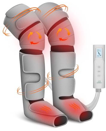 Snailax Massaggiatore per gambe a compressione, Massaggio per ginocchia e polpacci con calore, Massaggiatore per gambe con impastamento 4D per tessuti profondi, Regali, Grigio
