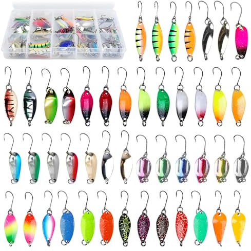 GBKDQQ Öringbete 46 stycken öring spoon set spoons öring blinkers enkelkrok set blinkers fiskeset spoons öringsset med förvaringslåda, fisketillbehör för abborre, gös, gädda