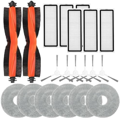 MYAYD 20-Pack Accessories Compatible with XIAOMI S20+ Robot Vacuum Cleaner | Replacement Kit Includes 2 Main Brushes, 6 Mop Cloths, 6 Side Brushes, 6 Filters