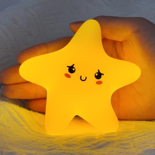 HOTUT Night Light for Kids Bedroom, Baby Night Light USB Rechargeable, Dimmable Stars Lamp Cute Silicone Kids Lamp, Magnetic Toddler Nightlights Nursery Decor, for Children Women Teen Girls Gift