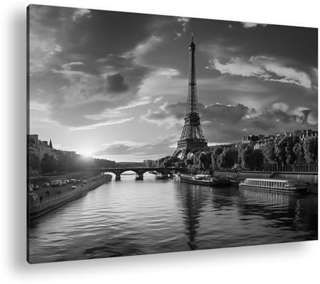 deyoli Sonnenuntergang in Paris – Farbenpracht über der Seine. Format: 60x40cm Effekt:Schwarz&Weiß XXL Kunstdruck Motiv auf Holzrahmen/Leinwandbild/Wandbild/Wohnzimmer Dekoration