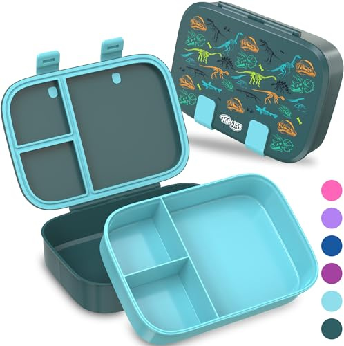 TAKWAY Brotdose Kinder mit Fächern - Bento Box Lunchbox BPA Frei - robust & leicht zu öffnen (Dino)