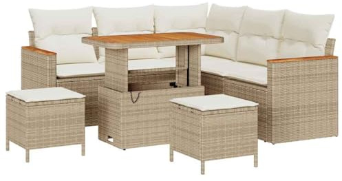 vidaXL Gartensofa-Set mit Kissen 8 pcs Beige Poly Rattan, Moderne Gartenlounge, strapazierfähiges Rattansofa, UV-beständige Materialien, Flexible Terrassengestaltung
