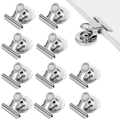 10 Pcs Aimants Tableau Magnétique, Clips A Magnetique en Métal Robuste Agrafes, Pinc Aimants Frigo pour Bureau, École, Tableau Magnetique Et Réfrigérateur (Argent)