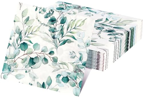 20 Pcs Eucalyptus Serviette Napkins, Recycled Paper Napkins, Eucalyptus Print, Perfect for Birthday, Wedding, Christmas Parties