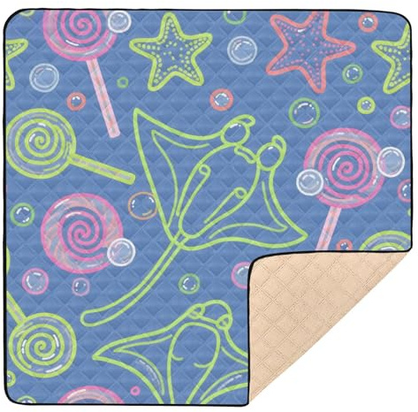 Alfombra infantil de manta Ray Lollipop, colorida y suave, acolchada, para actividades de bebé, para interiores y exteriores, portátil, para bebés, niños pequeños, 50 x 50 pulgadas