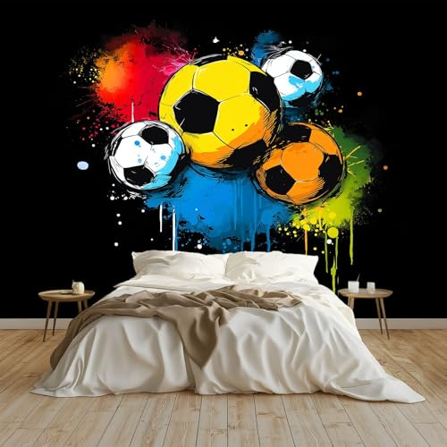 Papel Pintado Estilo de grafiti colorido deporte fútbol Fotomurales tejido no tejido 200 x 140 cm Negro Fotomurales Decorativos Pared Papel de Pared Efecto 3D Decorativo Salon Papel Tapiz Cocina