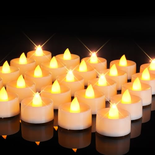 Homemory 24er LED Electric Teelicht, Kerzen mit Fernbedienung, Warmes Gelb | Batterie Flackernde Kerzen,6 Std. EIN/18 Std. AUS, 150+ Std,Weihnachten Hochzeiten, Wohnen, Battey enthalte