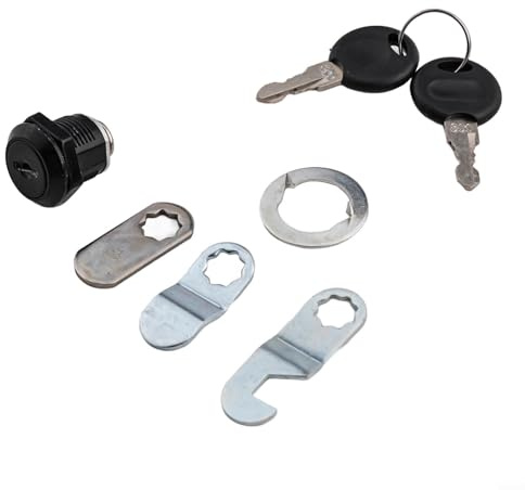 Juego de accesorios para puerta de gabinete de acero de 5/8 pulgadas con almacenamiento, color negro, gabinete de leva para llaves de archivo, cajón, cerraduras de caravana, buzón, 3 placas de bloqueo