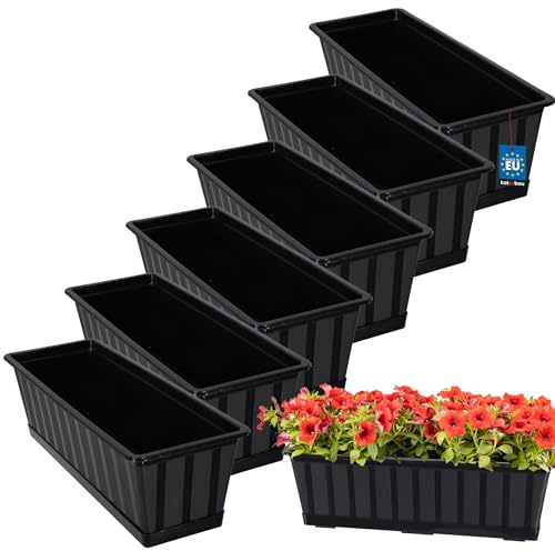 KOTARBAU® Blumenkasten für Balkon mit Untersetzer, 50x18x14 cm, 6er Set | Balkonkästen, Blumenkasten für Fensterbank außen, Balkon Pflanzkasten rechteckig, Balkonkasten aus Kunststoff, Anthrazit