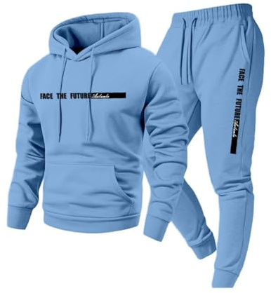 Men's Tracksuit Sets Hooded Fleece Sweatshirt and Sweatpant Casual Drawstring Activewear Jogging Sweatsuits 2 Piece Fashion Tracksuits Sportswear Gym Sport Set Hoodie Sweatsuit(Light Blue, L)