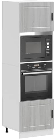 Owoxanthellate Lot de 2 armoires de cuisine pour four et micro-ondes - 60 x 57 x 207 cm - Gris Sonoma - Pieds réglables en hauteur