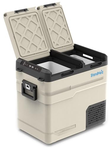 Kompressor kylbox 55 L – Kylskåp med App-kontroll, 12 V/24 V/230 V för bil, lastbil, husbil och camping, frysfunktion upp till -20 °C, beige-svart