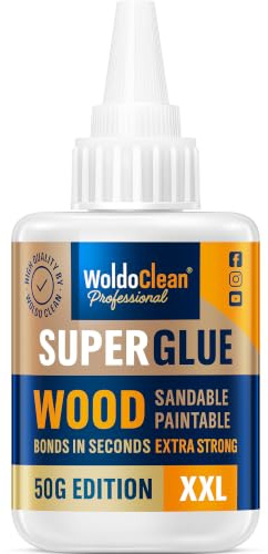WoldoClean Colle Instantanée pour Bois Gel 50g Extra Forte Imperméable | colle bois dur, tendre, MDF, contreplaqué, placage, sans serre-joints