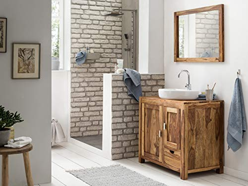 Woodkings Badmöbel Set Laros aus Akazie Massivholz – 2-teiliges Badezimmer Set mit Waschtisch 80 cm und Spiegel