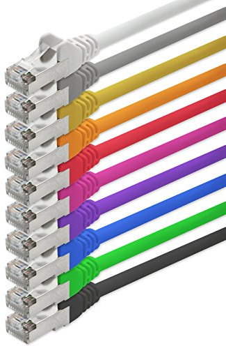 1aTTack.de 10x 2m Cavo di rete Cat5 SFTP 2x RJ45 10 colori | Set da 10 cavi SFTP in 10 colori, schermatura lamina+treccia, 2 RJ45 per cavo, contatti dorati; per router, switch e PC