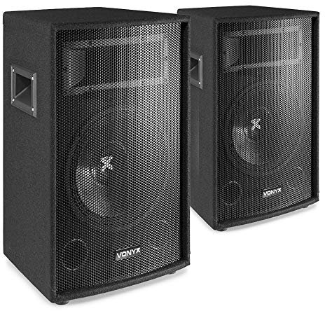 VONYX SL12 12 Passive DJ PA Speaker Pair, 600W - 2-Way Bass Reflex, Crisp Sound for Parties, Live Events, Durable Carpet Finish, 8 Ohm, Easy Handle, DJ Gear Solution